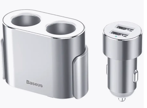 АЗУ Baseus CRDYQ-0S 3,1А 2USB c 2-м разветвителем (серебристый)
