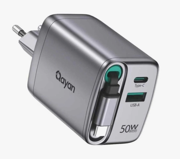 CЗУ Qayan QHC-195 50W USB-C с кабелем Type-C (черный)