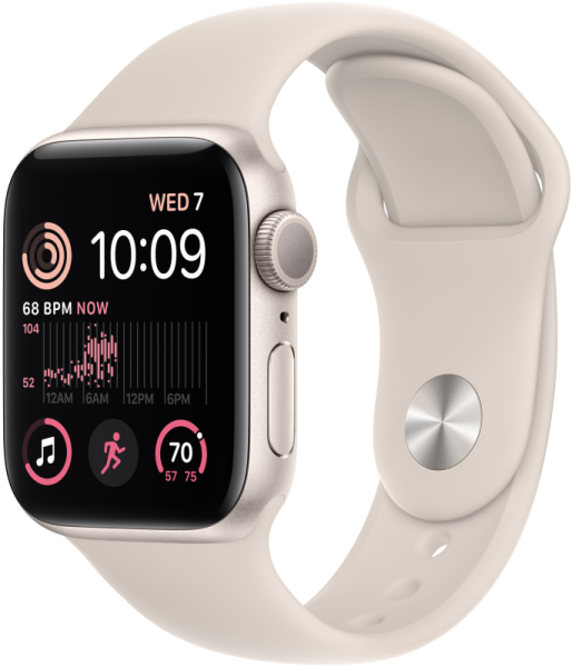 Смарт часы Apple Watch Series SE 2023 40 мм корпус из алюминия цвета сияющая звезда, спортивный ремешок цвета «сияющая звезда» S/M