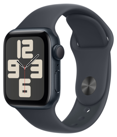 Смарт часы Apple Watch Series SE 2024 40мм корпус из алюминия цвета «полуночный черный», спортивный ремешок цвета «полуночный черный» S/M