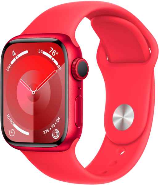 Apple Watch Series 9 41 мм корпус из алюминия цвета (PRODUCT)RED, спортивный ремешок цвета (PRODUCT) 