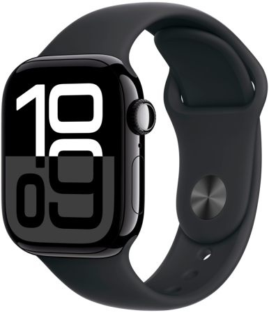 Смарт часы Apple Watch Series 10 42 мм корпус из алюминия цвета «чёрный глянец», спортивный ремешок черного цвета M/L