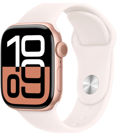 Смарт часы Apple Watch Series 10 42 мм корпус из алюминия цвета «розовое золото», спортивный ремешок цвета «румянец» S/M