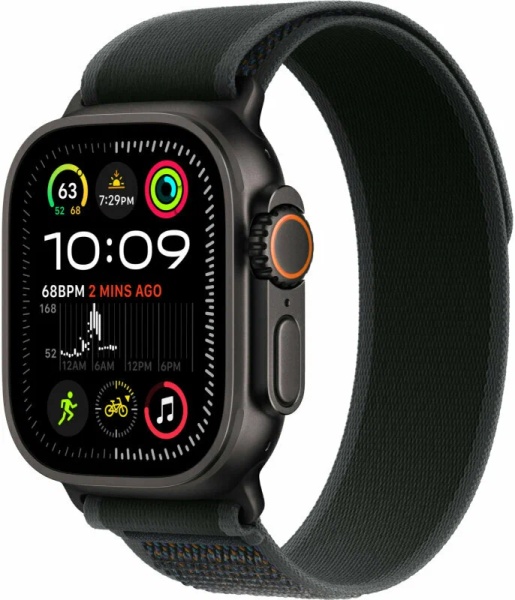 Смарт часы Apple Watch Ultra 2 49 мм, корпус черного из титана, ремешок Trail черного цвета, размер M/L (MYTJ3)