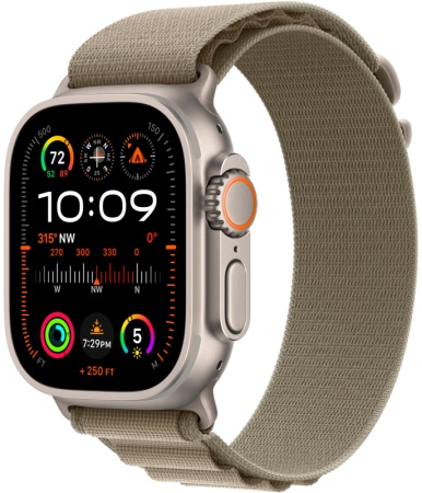 Смарт часы Apple Watch Ultra 2 49 мм, корпус из титана, ремешок Alpine Loop оливковый M