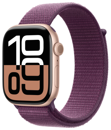 Смарт часы Apple Watch Series 10 42 мм корпус из алюминия цвета «розовое золото», спортивный браслет сливового цвета