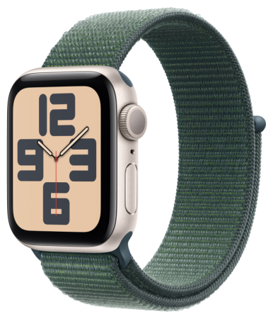 Смарт часы Apple Watch Series SE 2024 40 мм корпус из алюминия цвета «сияющая звезда», спортивный браслет зеленого цвета 