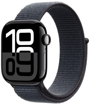 Смарт часы Apple Watch Series 10 42 мм корпус из алюминия цвета «черный глянец», спортивный браслет темно-синего цвета