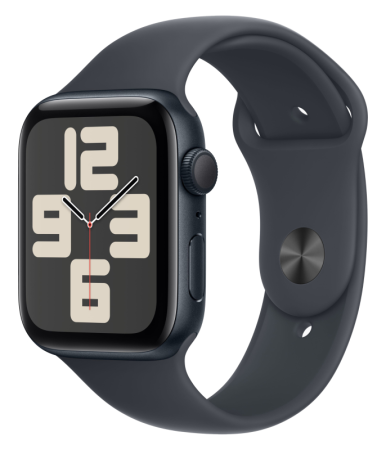 Смарт часы Apple Watch Series SE 2024 44мм корпус из алюминия цвета «полуночный черный», спортивный ремешок цвета «полуночный черный» M/L