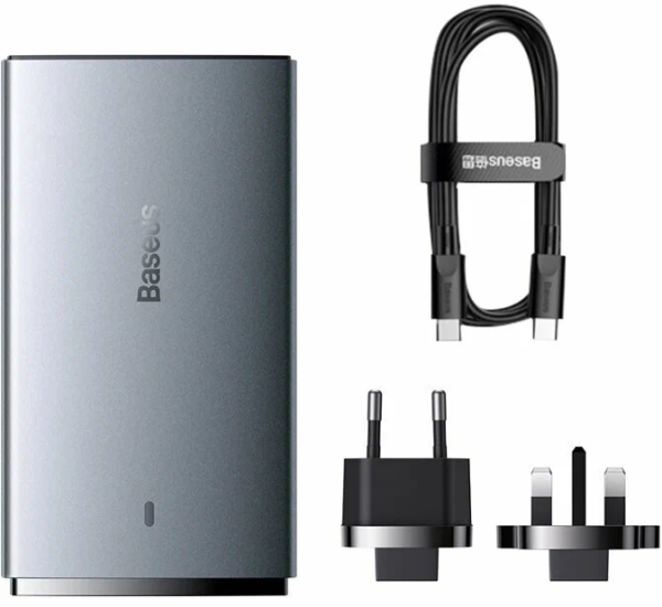 СЗУ Baseus GaN5 Pro Ultra-Slim Fast Charger USB-C+USB, 65 Вт, с кабелем USB-C-USB-C (темно-серый)
