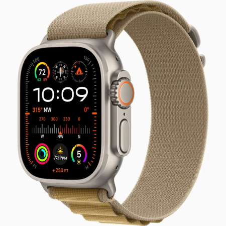 Смарт часы Apple Watch Ultra 2 49 мм, корпус из бежевого титана, ремешок Alpine цвета "загар", размер L (MX4H3)