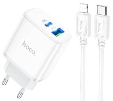 СЗУ Hoco C105A 3A 1USB 20W QC3.0 с кабелем 8-pin (белый)