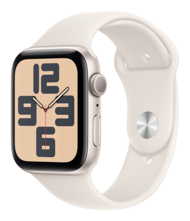 Смарт часы Apple Watch Series SE 2024 44 мм корпус из алюминия цвета «сияющая звезда», спортивный ремешок цвета «сияющая звезда» M/L