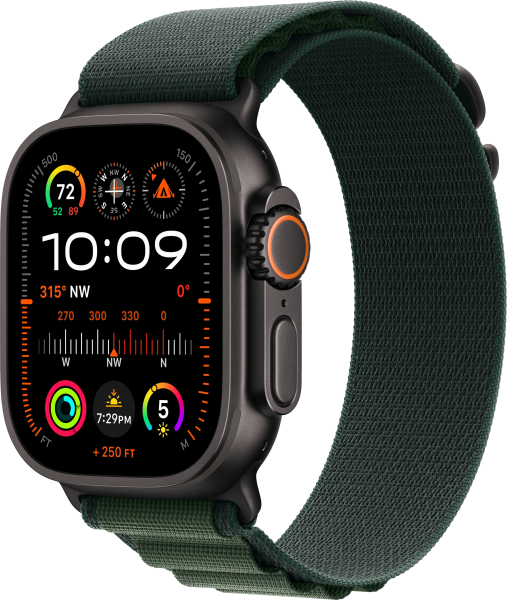 Смарт часы Apple Watch Ultra 2 49 мм, корпус черного из титана, ремешок Alpine зеленого цвета, размер M (MX4R3QA/A)