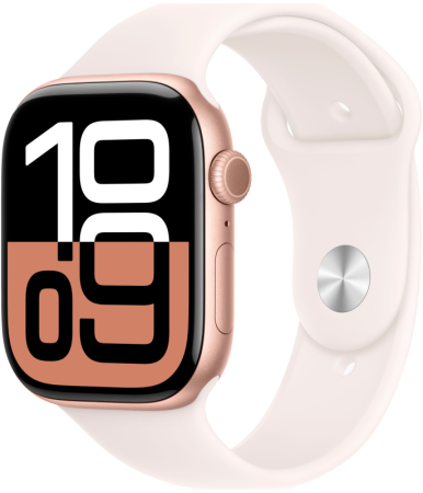 Смарт часы Apple Watch Series 10 46 мм корпус из алюминия цвета «розовое золото», спортивный ремешок цвета «румянец» M/L