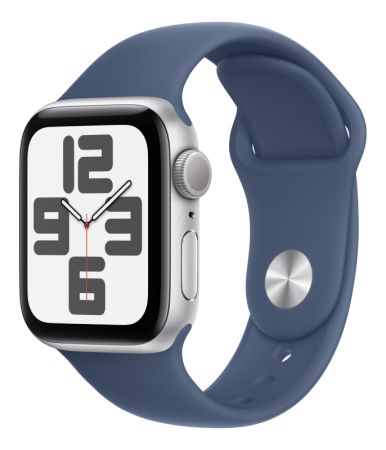 Смарт часы Apple Watch Series SE 2024 40 мм корпус из алюминия серебристого цвета, спортивный ремешок цвета «синий деним» S/M