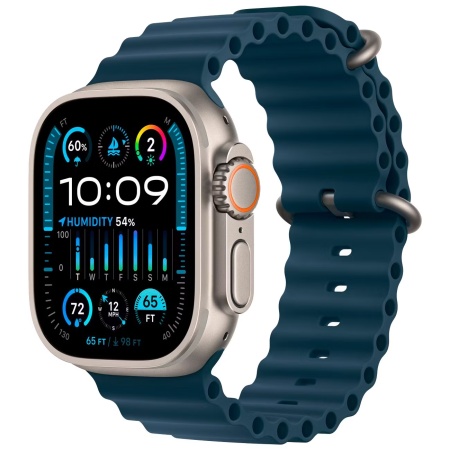 Смарт часы Apple Watch Ultra 2 49 мм, корпус из бежевого титана, ремешок Ocean темно-синего цвета (MXTH3)