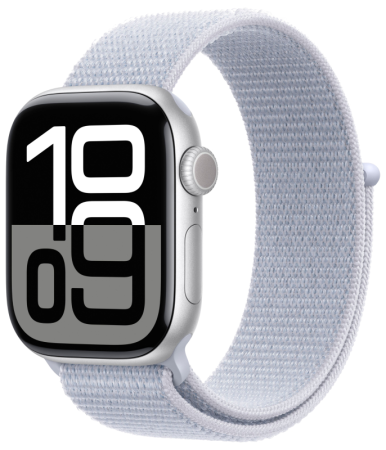 Смарт часы Apple Watch Series 10 42 мм корпус из алюминия серебристого цвета, спортивный браслет дымчато-голубого цвета